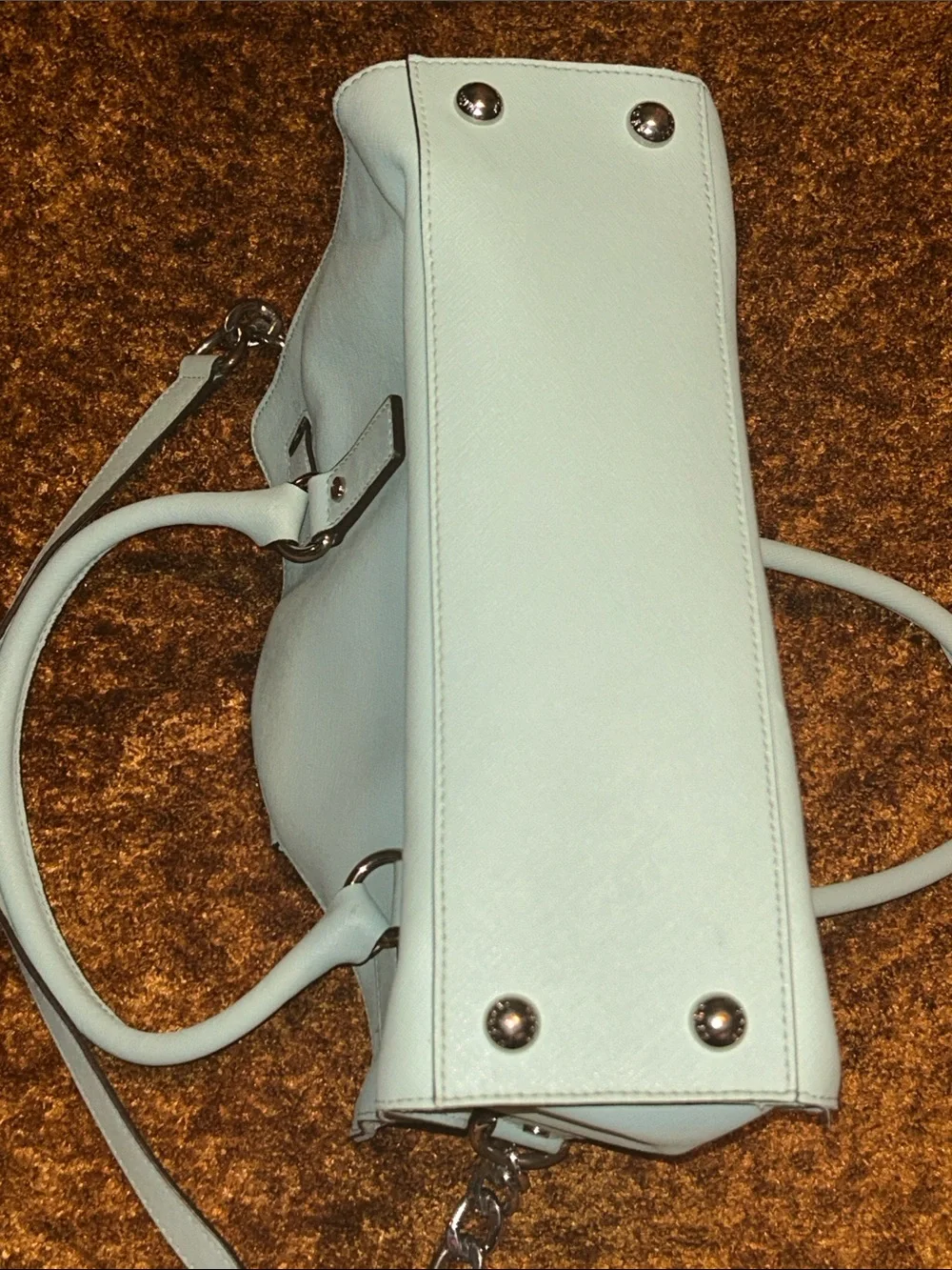 Michael Kors Mint Green Leather Satchel with Silver Hardware